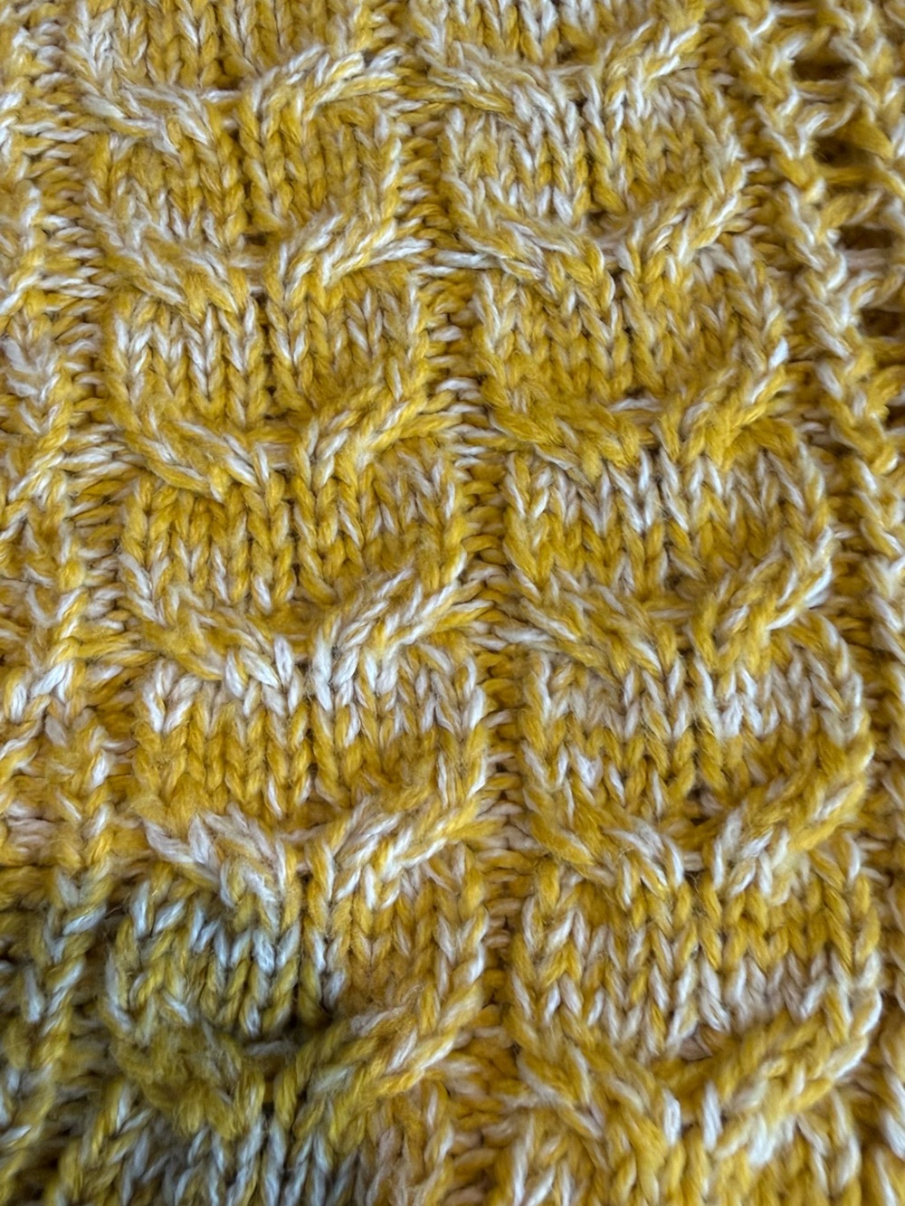 Cozy Mustard Cable Knit Sweater XL Chunky V Neck Boho Cottagecore - Picture 2 of 5